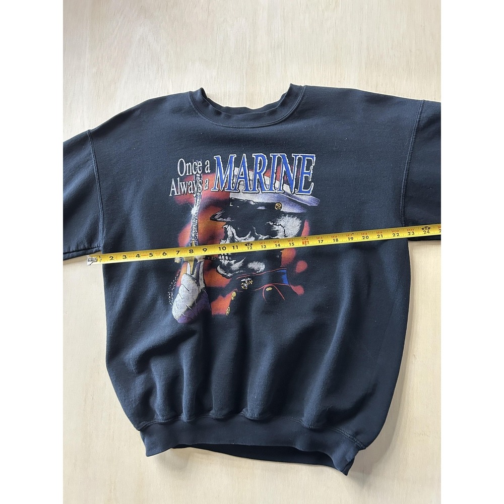 Vintage 90s Marine Corps Sweatshirt Mens XL Black Skull Graphic Crewneck - Picture 3 of 6